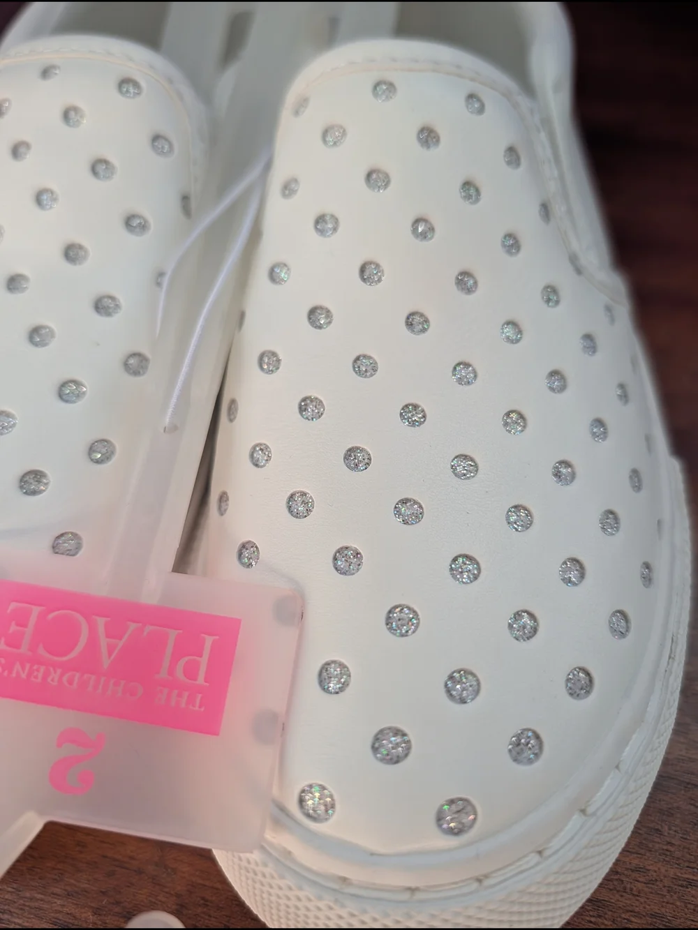 The Children's Place Girls' Size 2 White Slip-On Glitter Sneakers NWT